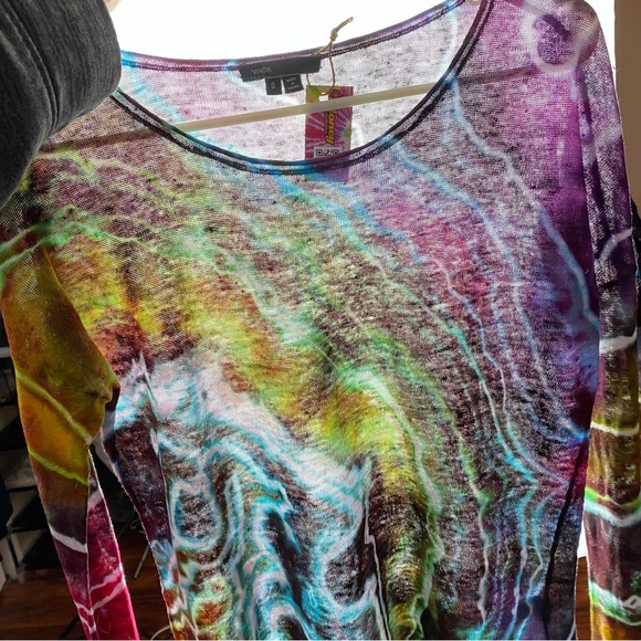 Vince Linen Sweater Womens Small Geode Tie Dye Pullover Colorful Long Sleeve - Picture 8 of 14
